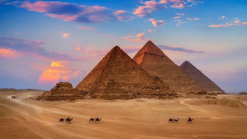 Giza Egypt Pyramids in Sunset Scene