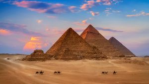 Giza Egypt Pyramids in Sunset Scene
