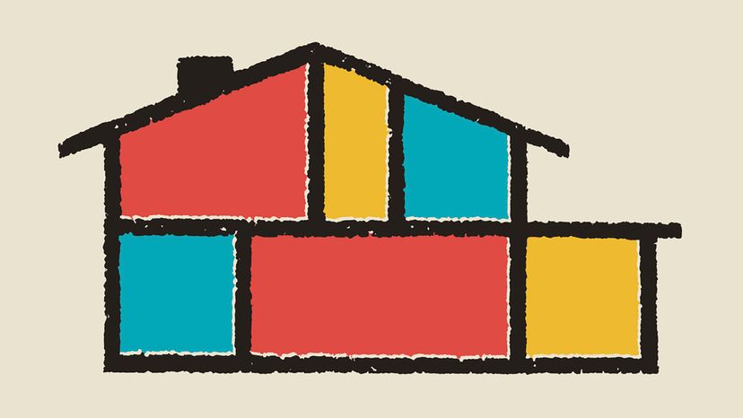 Outline of a house with the rooms as different colors