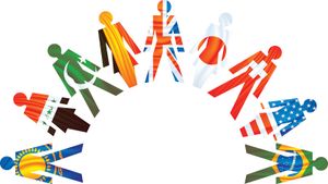 Part of a circle of nations united as a paper chain