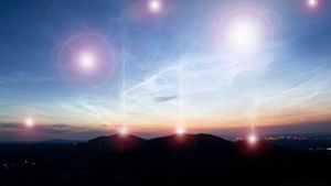 unnatural lights in the sky at dusk