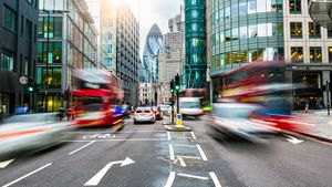 Busy street in London with buses