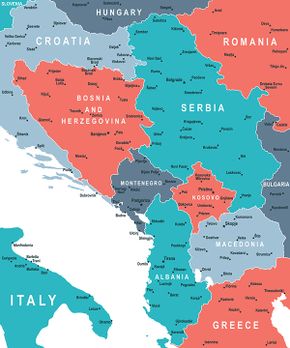 Multicolored political map of the Balkans