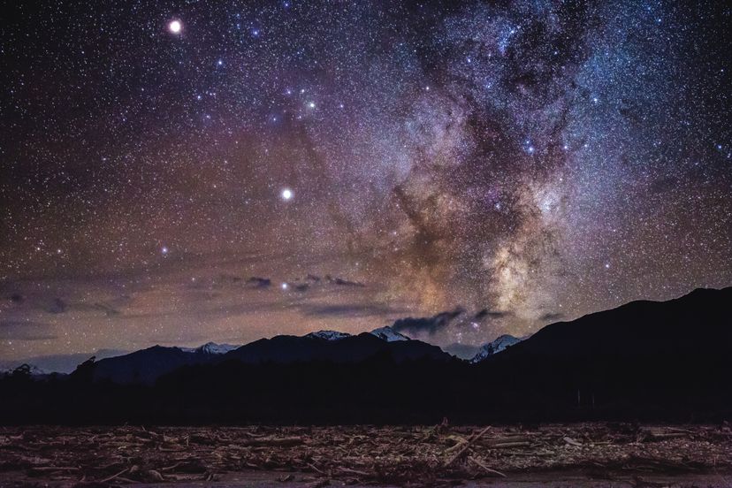 Milky Way over New Zealand's Southern Alps. Seen from Bruce Bay, West Coast.