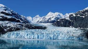Ice and rocks in the path of a retreating glacier