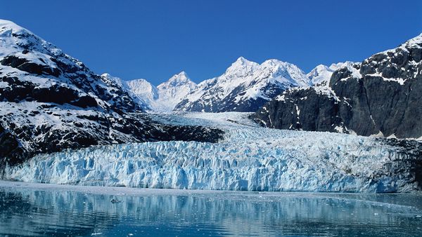 Ice and rocks in the path of a retreating glacier