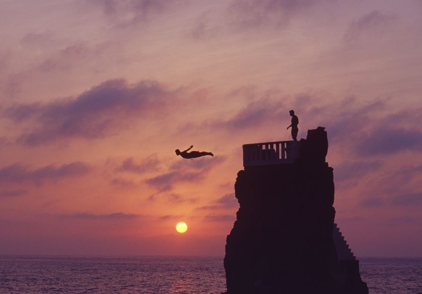 Cliff divers diving in Mazatlan, Mexico