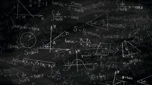 Blackboard covered in trig equations