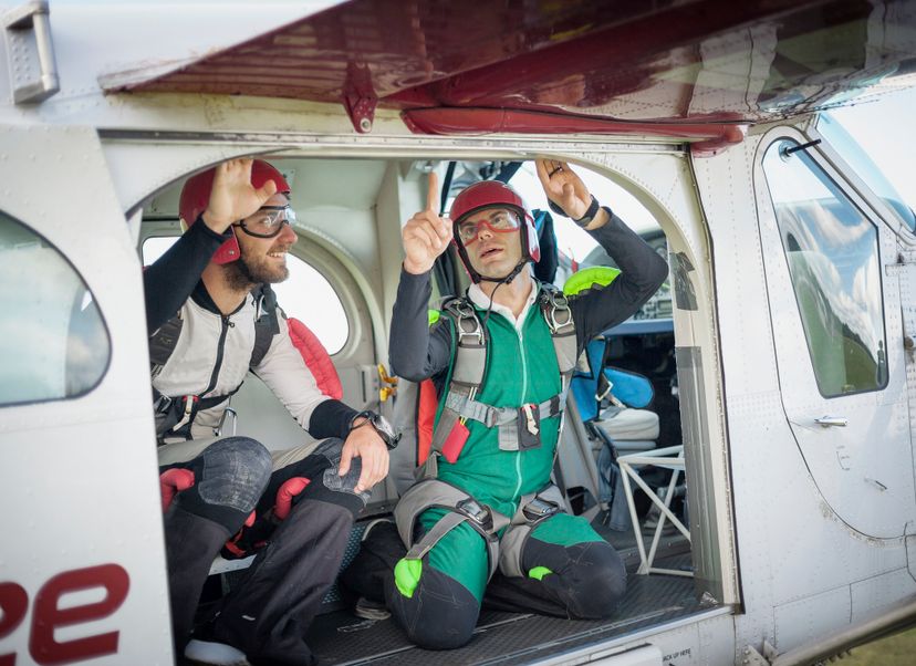 amateur skydivers at small local airport