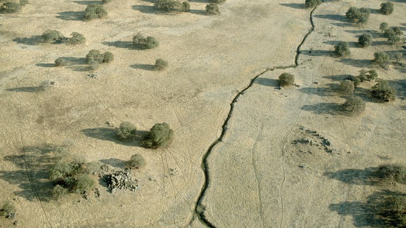 An aerial view of a surface crack along the San Andreas Fault south of San Francisco.