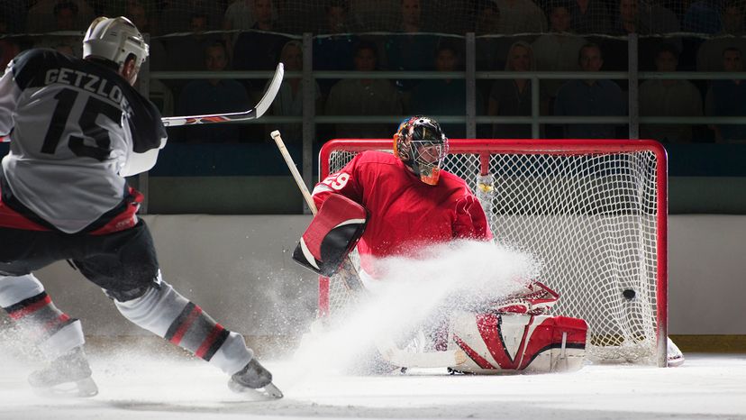 Playing hockey