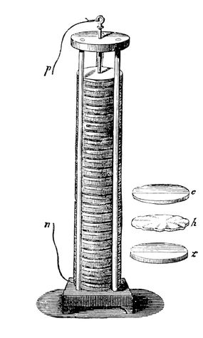 Alessandro Volta's original piles contained alternating layers of copper and zinc discs.