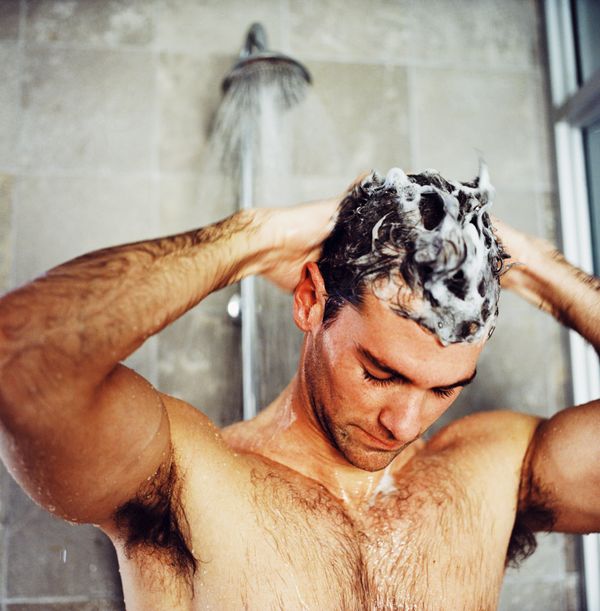 man washing hair