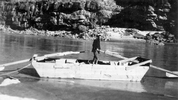 Men explore nature in black and white.