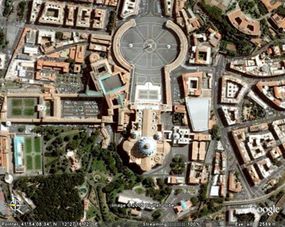 St. Peter's Basilica (domed building in lower center), Vatican City, Rome