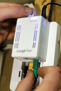 A fiber jack installation for Google Fiber service.