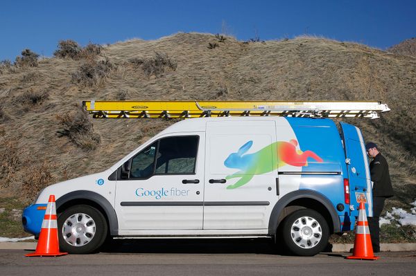 A Google Fiber installation truck in Provo, Utah.