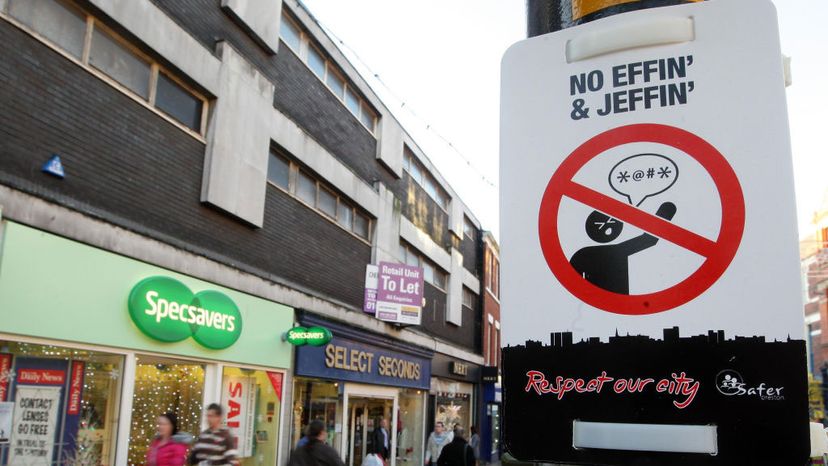 no swearing sign England