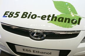 An E85 Ethanol Hyundai is displayed at a car show. See more pictures of alternative fuel vehicles.