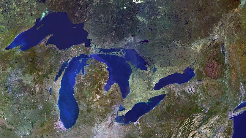 A satellite image of the Great Lakes