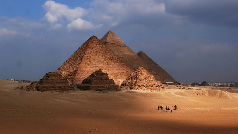 The Great Pyramids of Giza on a stormy day
