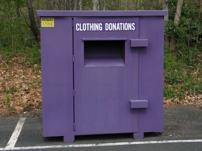 A clothing donation drop box.