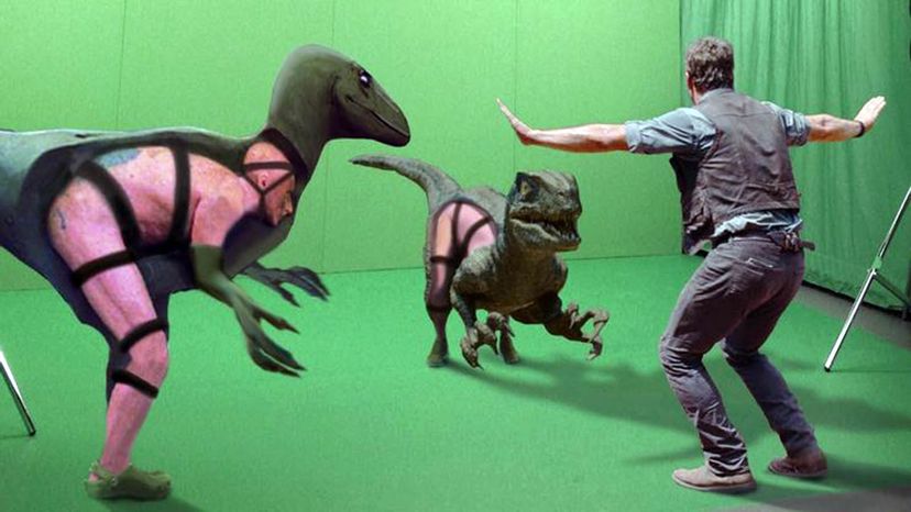 Jurassic Park filmed in front of green screenl