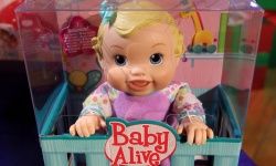 A Baby Alive doll is on display.