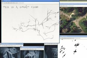 This shot shows &quot;The Wilderness Downtown&quot; in action with a flock of bird silhouettes flying between windows, including an aerial view of the street you typed in at the start of the video.