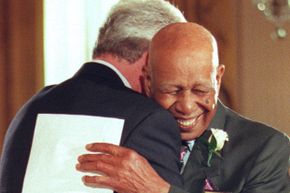 In 1997, a formal public apology was issued to victims of the Tuskegee Syphilis Study. Here, Herman Shaw embraces President Bill Clinton during the apology ceremony. 