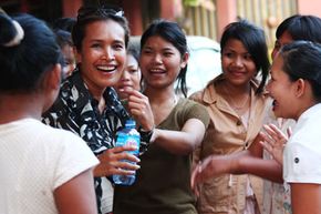 Somaly Mam with victims of trafficking in Cambodia