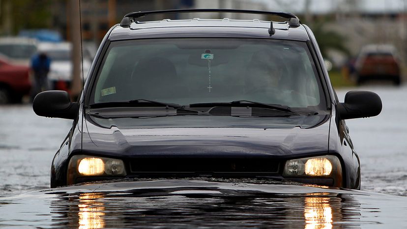 Flooded car in Puerto Rico