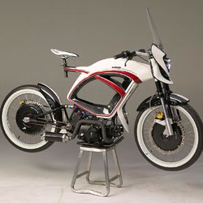 The three-in-one Hybrid Sports Bike combines pedal power with electric and gas motors.