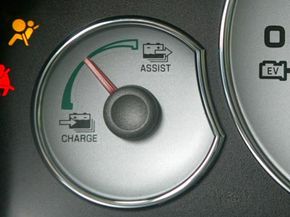 A battery gauge inside Ford Escape Hybrid SUV.