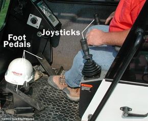 The crane is operated by hydraulic joysticks and foot pedals.