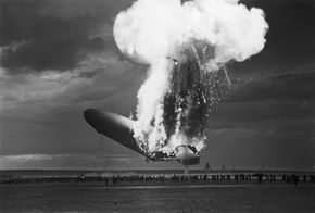 The German-designed and built passenger airship the Hindenburg (LZ-129) catches fire as it attempts to land in Lakehurst, N.J., May 6, 1937.