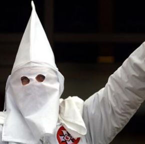 A Klansman at a white power rally in Skokie, Ill., in 2000