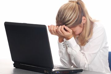 frustrated woman at computer