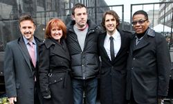 Actor David Arquette, from left, Vicki Escarra, president and CEO of Feeding America, actor Ben Affleck, and musicians Josh Groban and Herbie Hancock use their voices to bring awareness to the cause.