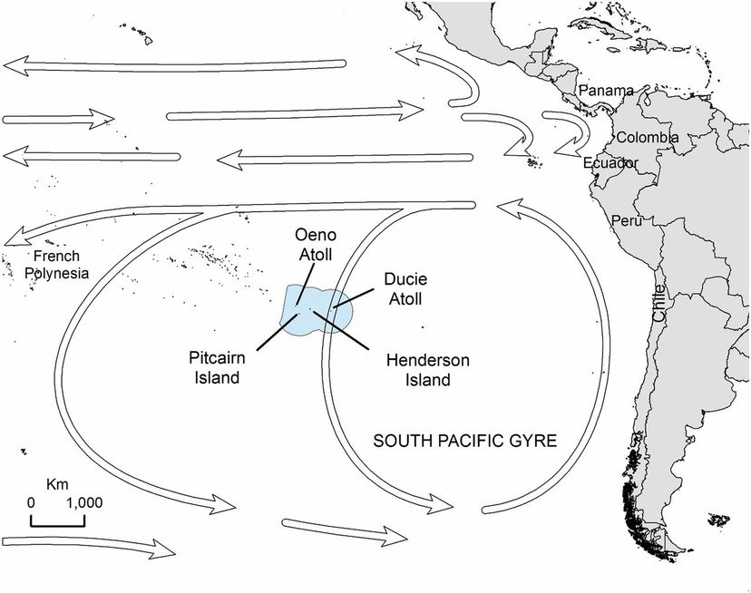 map of great pacific garbage gyres