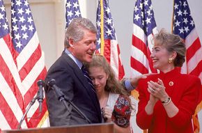 Hillary Clinton as the First Lady of Arkansas in 1991, as her husband announces his candidacy for president.