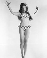 Itsy-bitsy for sure. Julie Newmar models the suddenly de rigueur bikini in the 1960s.