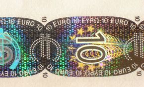 A stamped&nbsp;hologram on a euro.