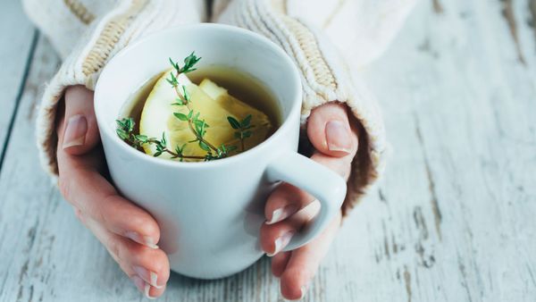 cup of tea with lemon and thyme