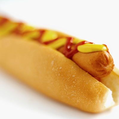 hot dog with ketchup and mustard