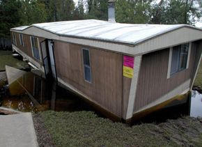 A mobile home in North Carolina settling.