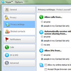 screen capture, configuring Skype privacy settings