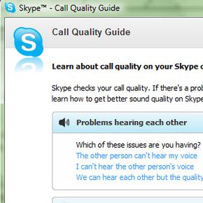 尝试Skype中的呼叫质量指南，以帮助诊断声音或视频的问题。＂border=