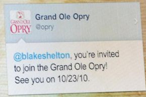 The Grand Ole Opry used Twitter to announce to fans -- and to the performers themselves -- the lineup for the first concert at the Opry after it reopened following May 2010's devastating floods in Nashville, Tenn.