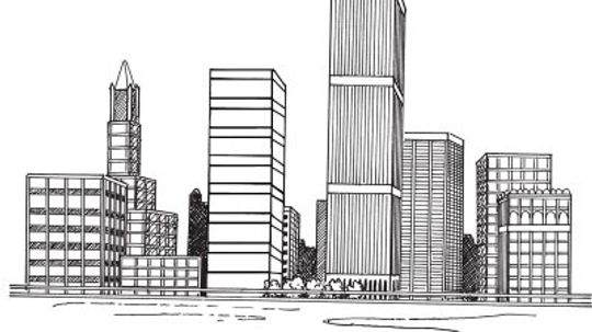 city black and white drawing